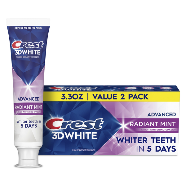 Crest 3DWhite Advanced Toothpaste, Radiant Mint, 3.3 oz, 2 Pack