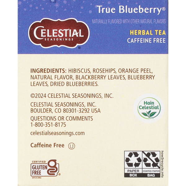 Celestial Seasonings Herbal Tea, Caffeine Free, True Blueberry