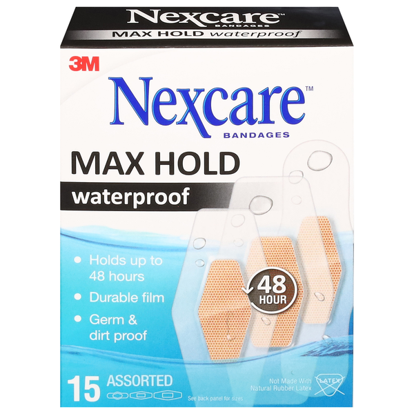 Nexcare Bandages, Max Hold, Waterproof, Assorted