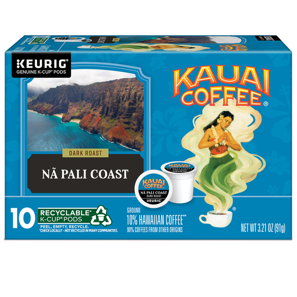 Kauai Coffee K-Cup Pods Ground 10% Hawaiian Dark Roast Na Pali Coast Coffee