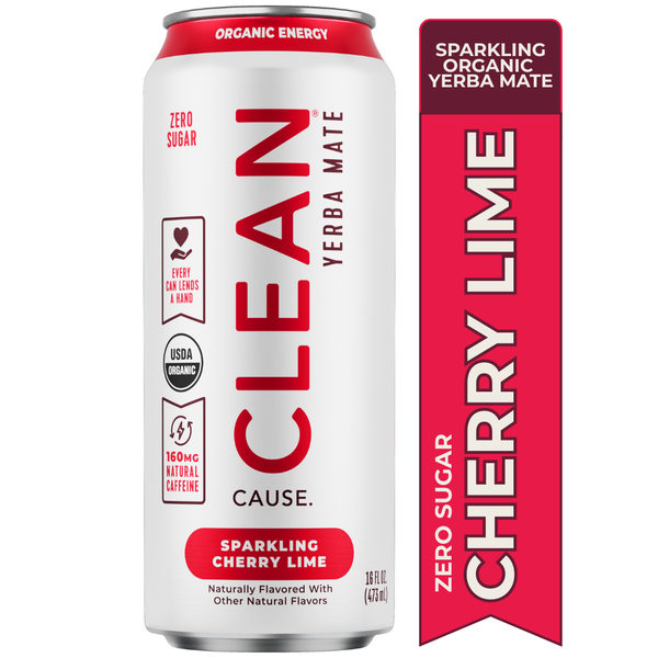 CLEAN Cause Sparkling Organic Yerba Mate, Cherry Lime