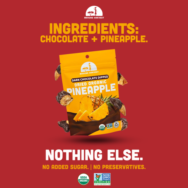 Mavuno Harvest Organic Dried Pineapple Dipped in Dark Chocolate