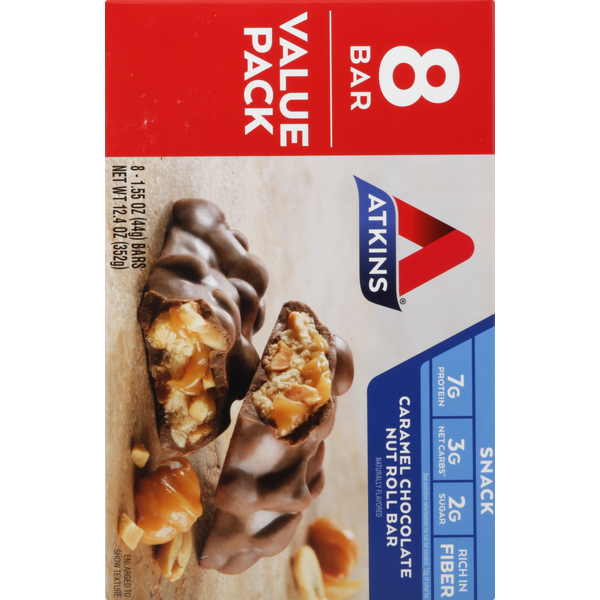 Atkins Snack Bar, Caramel Chocolate Nut Roll, Value Pack