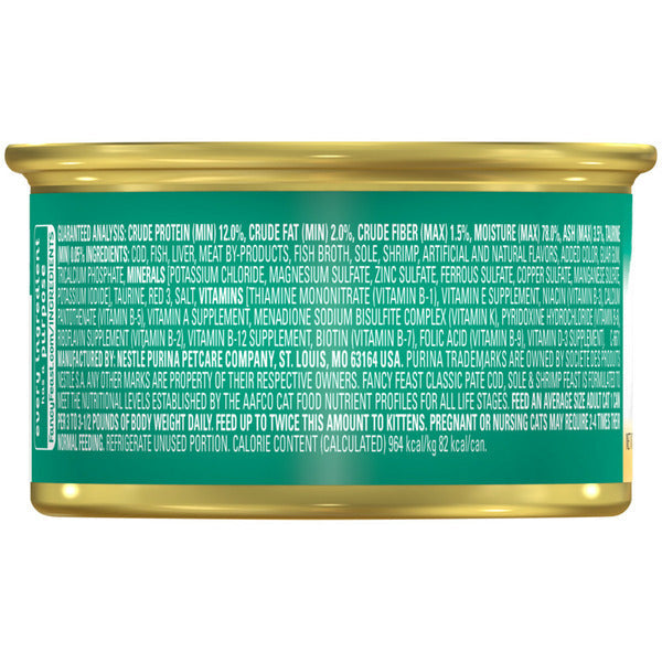 Purina Fancy Feast Cod, Sole and Shrimp Feast Classic Grain Free Wet Cat Food Pate