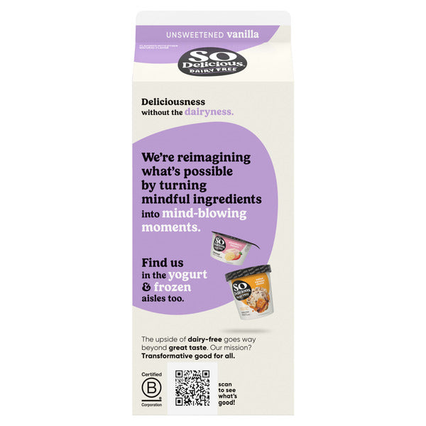So Delicious Dairy Free Organic Coconutmilk, Unsweetened Vanilla, Vegan, Gluten Free, Lactose Free Plant Based Milk Alternative, 64 fl oz Carton DestGlow