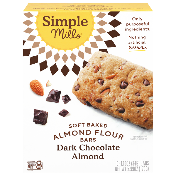 Simple Mills Soft Baked Almond Flour Bars, Dark Chocolate Almond