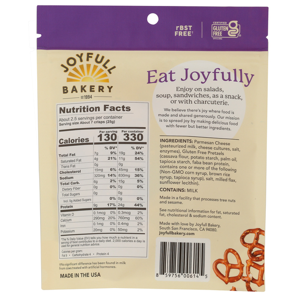 Joyfull Bakery Pretzel Crunch Parmesan Thin Crisps