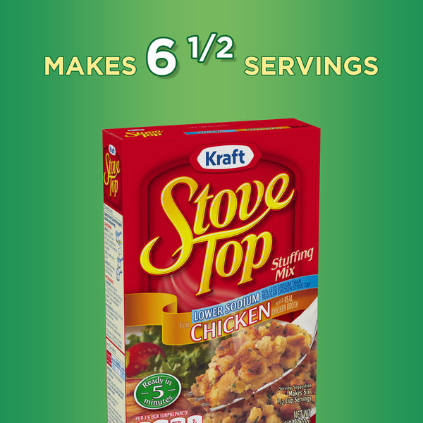 Kraft Stove Top Low Sodium Stuffing Mix for Chicken with 25% Less Sodium