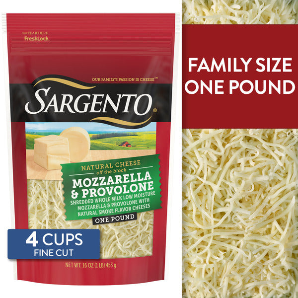 Sargento Natural Mozzarella & Provolone with Natural Smoke Flavor Shredded Cheese, Traditional Cut