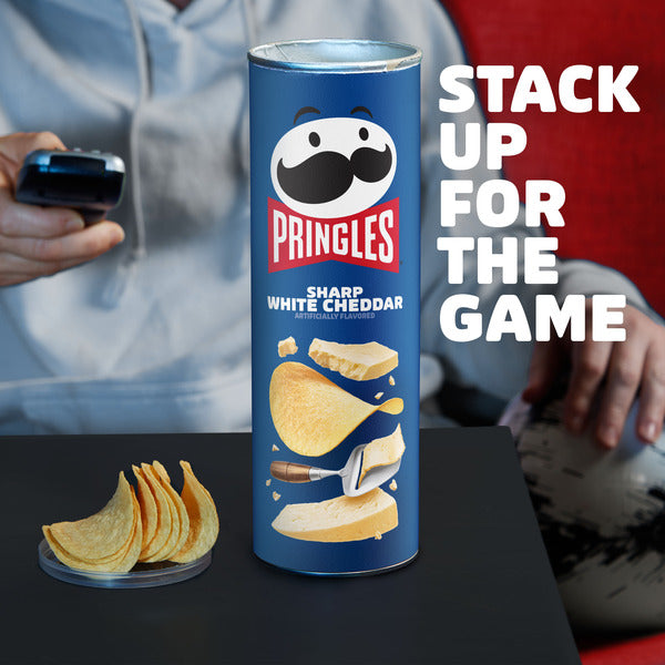 Pringles Sharp White Cheddar Potato Crisps Chips, Lunch Snacks, 5.5 oz