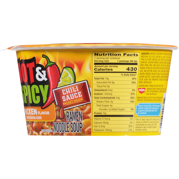 Nissin Ramen Noodle Soup, Hot & Spicy, Chicken