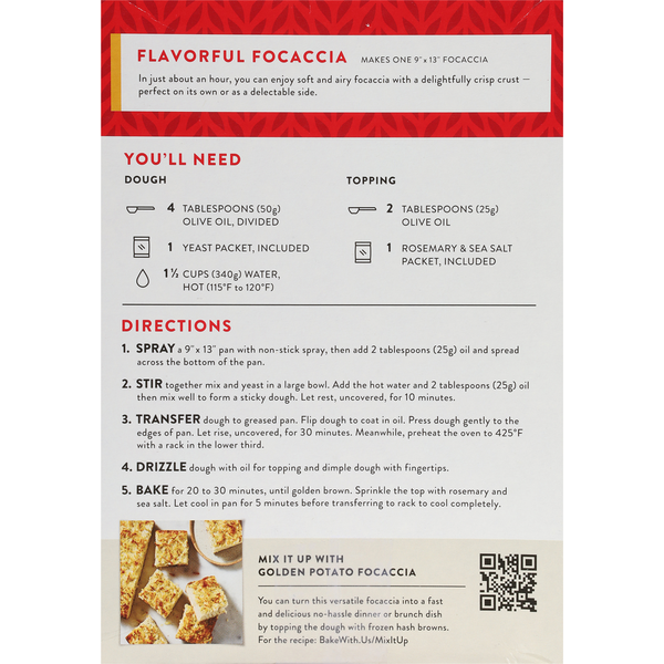 King Arthur Baking Company Focaccia Mix Kit, Crispy & Airy