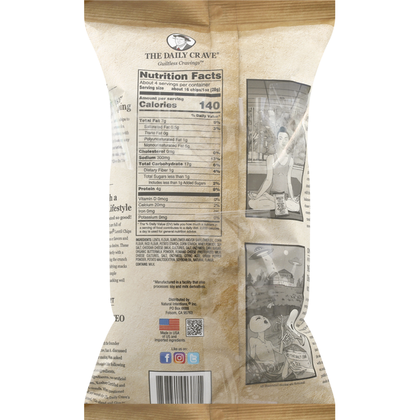 The Daily Crave Lentil Chips, Age White Cheddar