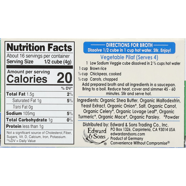 Edward & Sons Low Sodium Garden Veggie Bouillon Cubes