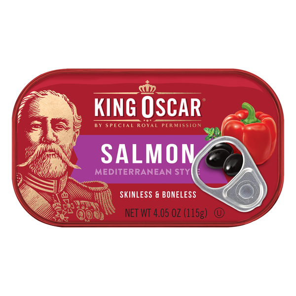 King Oscar Skinless & Boneless Premium Salmon in Olive Oil, Mediterranean Style