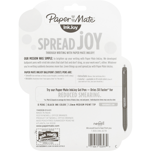 Paper Mate Pens, Ballpoint, 1.0 mm, Medium Point, Black
