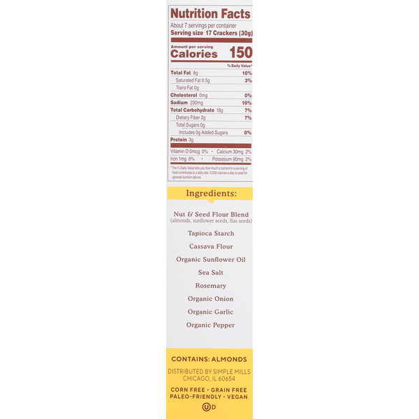 Simple Mills Almond Flour Crackers, Rosemary & Sea Salt, Family Size