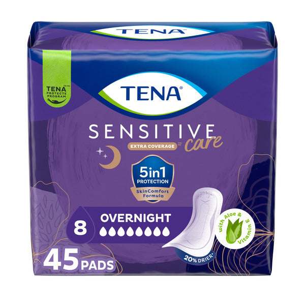 TENA Intimates Sensitive Care Extra Coverage Overnight Incontinence Pads, 45 Count