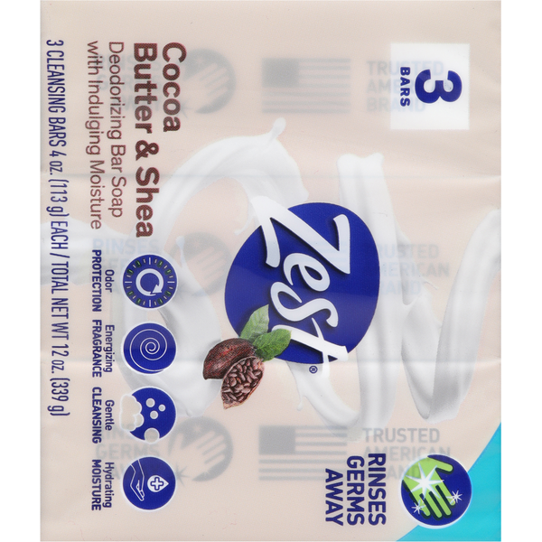 Zest Cocoa Butter & Shea Deodorizing Bar Soap with Indulging Moisture