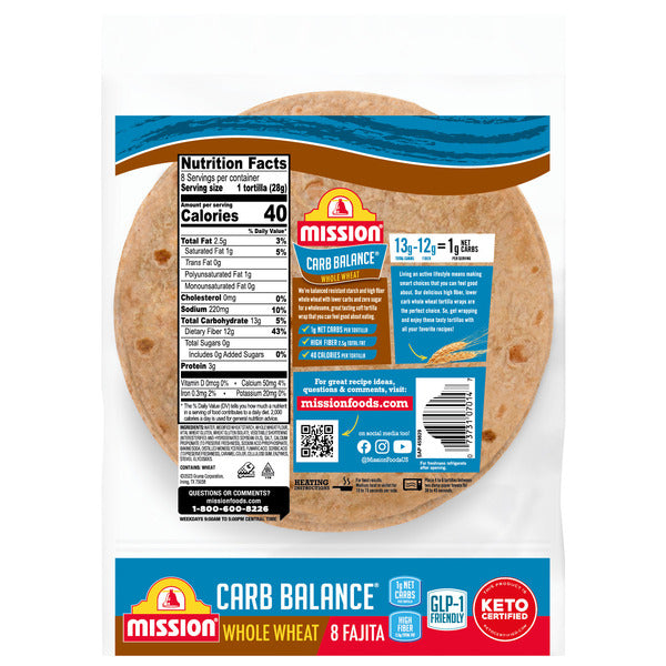 Mission Carb Balance Whole Wheat Fajita Tortillas DestGlow