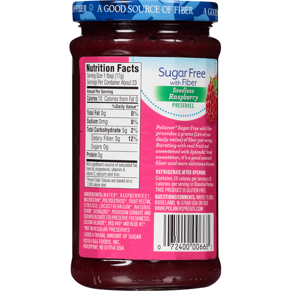 Polaner Preserves, Sugar Free with Fiber, Seedless Raspberry