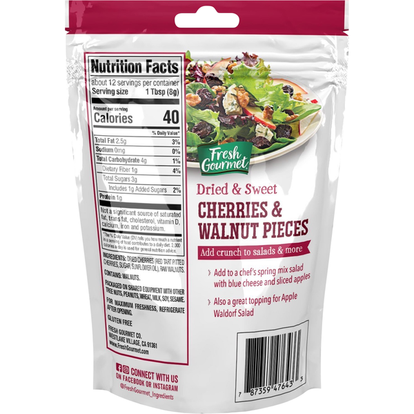 Fresh Gourmet Salad Topping, Dried & Sweet, Cherries & Walnut Pieces