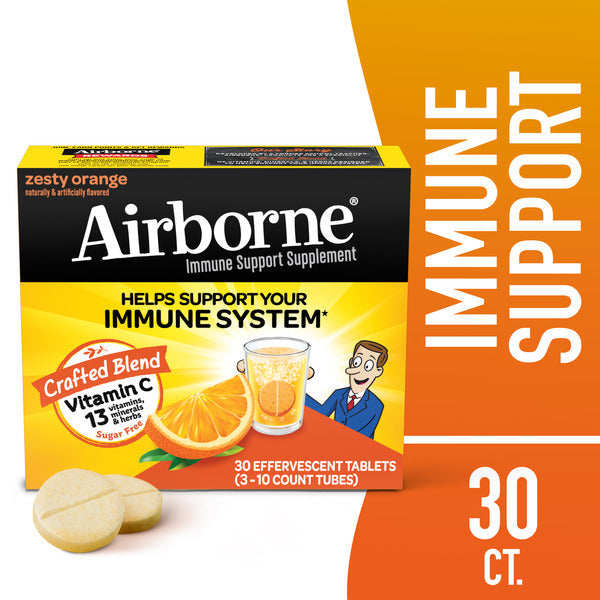 Airborne Zesty Orange Effervescent Tablets - 1000mg Vitamin C - Immune Support Supplement