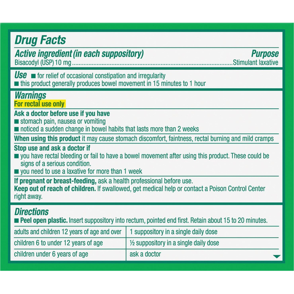 Dulcolax Laxative, Medicated, 10 mg, Comfort-Shaped Suppositories