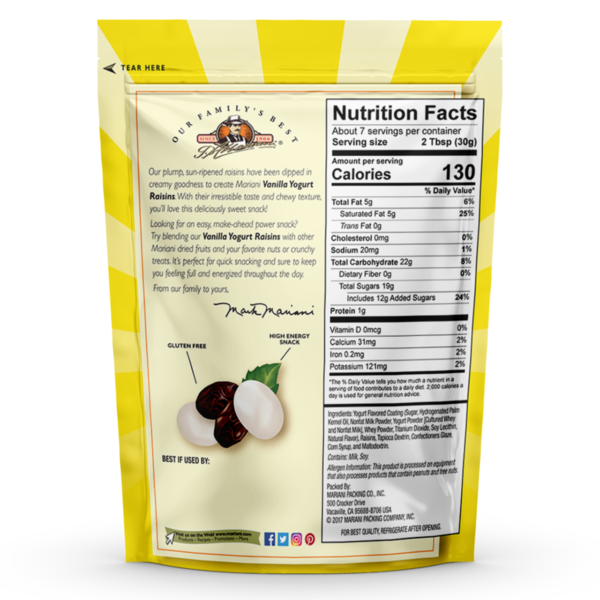 Mariani Vanilla Yogurt Covered Raisins, 7 oz Bag