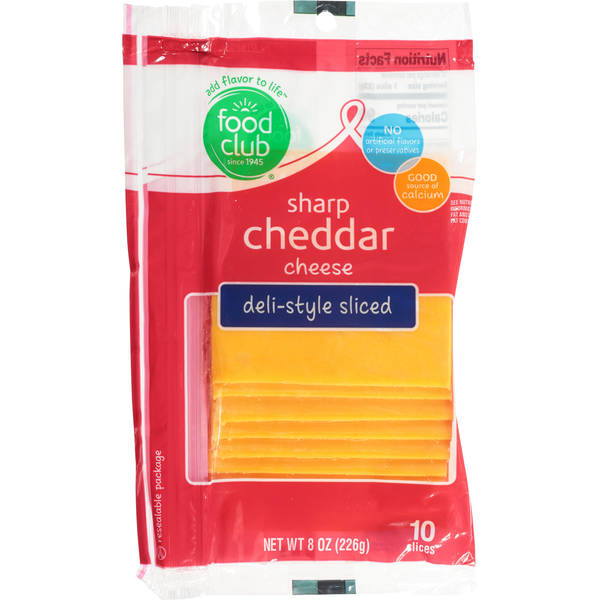 Food Club Cheese Slices, Sharp Cheddar, Deli-Style