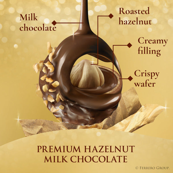Ferrero Rocher Gourmet Hazelnut Milk Chocolate, 3 Individually Wrapped Chocolates, 1.3 oz