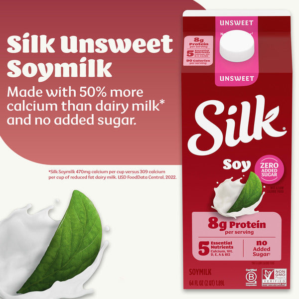 Silk Soy Milk, Unsweet, Dairy Free, Gluten Free, Delicious Vegan Plant Based Milk with No Added Sugar and 5 Essential Nutrients, 64 fl oz Half Gallon DestGlow