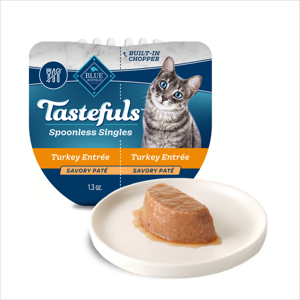 Blue Buffalo Tastefuls Spoonless Singles Adult Pate Wet Cat Food, Turkey, Cups, Twin-Pack