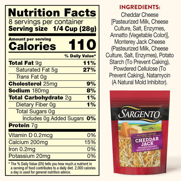 Sargento Natural Cheddar Jack Shredded Cheese, Fine Cut