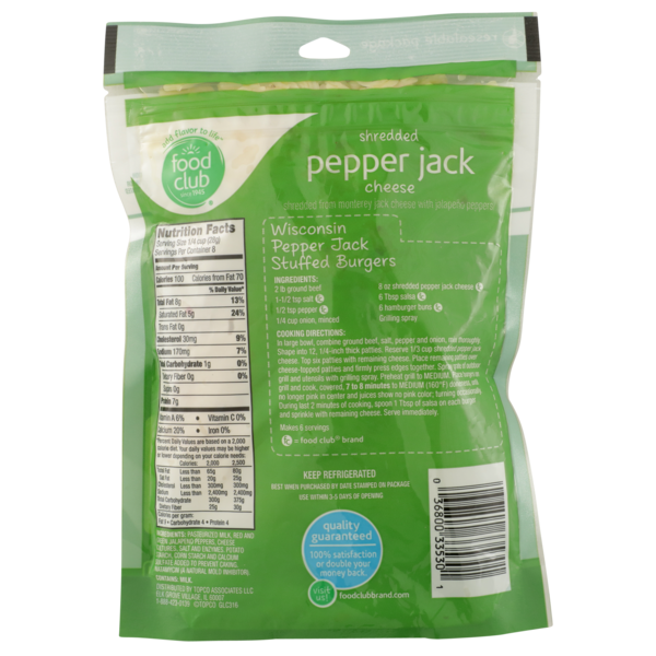 Food Club Pepper Jack Monterey Jack Shredded Cheese With Jalapeno Peppers