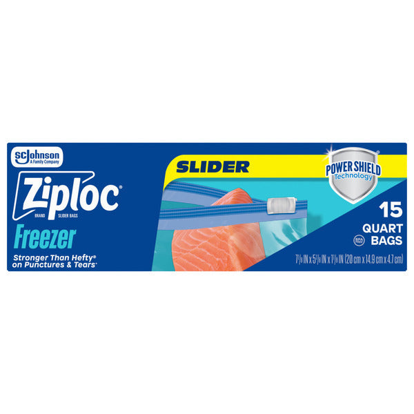 Ziploc Quart Freezer Slider Bags, Power Shield™ Technology for More Durability