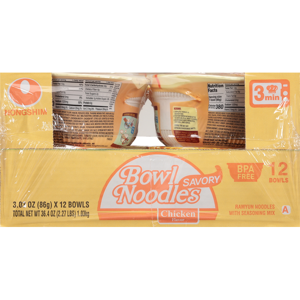 Nongshim Bowl Noodles, Chicken Flavor, Savory