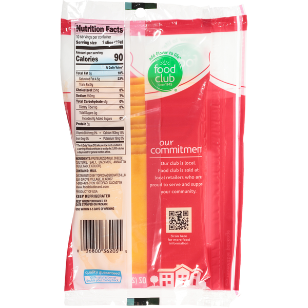 Food Club Cheese Slices, Sharp Cheddar, Deli-Style