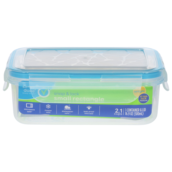 Simply Done Container & Lid, Snap & Lock, Small, Rectangle, 16.9 Ounce