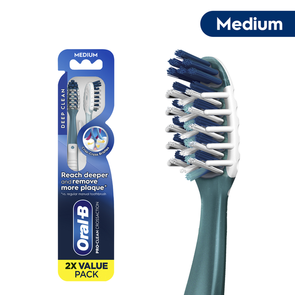 Oral-B Pro Clean Cross Action Toothbrushes, Medium, 2 Count