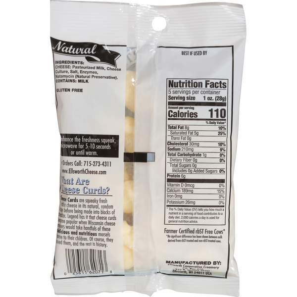 Ellsworth Cooperative Creamery Cheese Curds, Cheddar, Natural