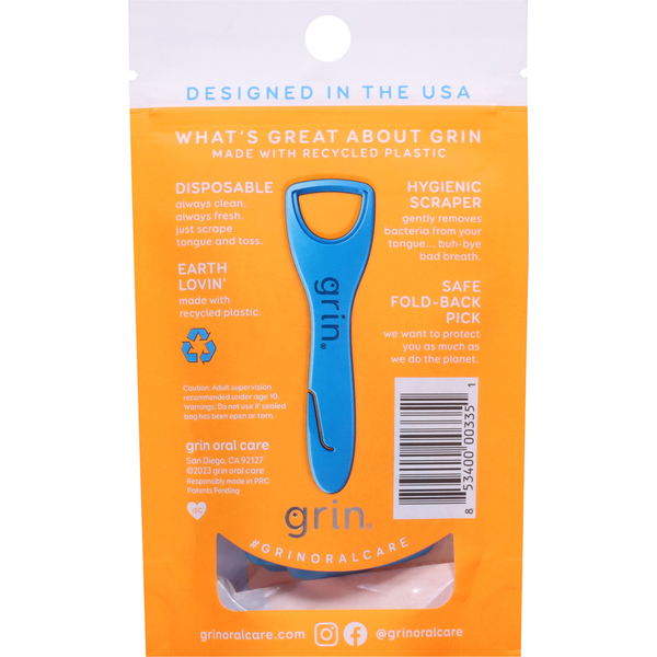Grin Oral Care FLOSSPYX Tongue Cleaner, Disposable