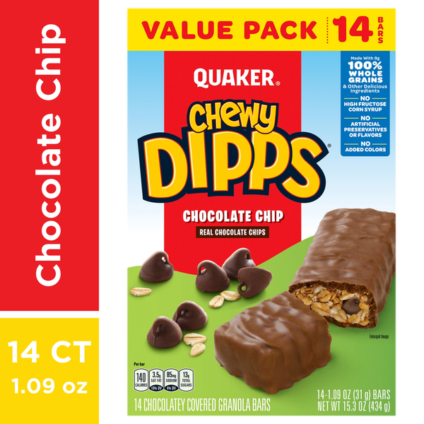Quaker Chewy Dipps Granola Bars, Chocolate Chip - Pack