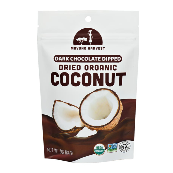 Mavuno Harvest Organic Dried Coconut Dipped in Dark Chocolate