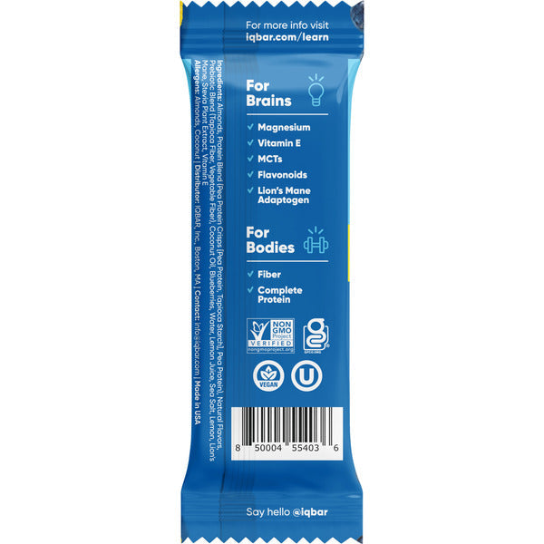 IQBAR Lemon Blueberry, Keto + Vegan Protein Bar