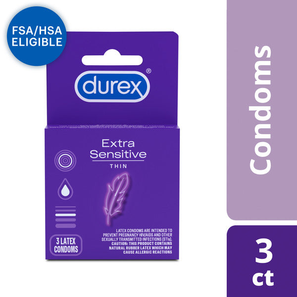 DUREX® Durex Condom Extra Sensitive Natural Latex Condoms, 3 Count (Pack of 48) - Ultra Fine & Extra Lubricated DestGlow