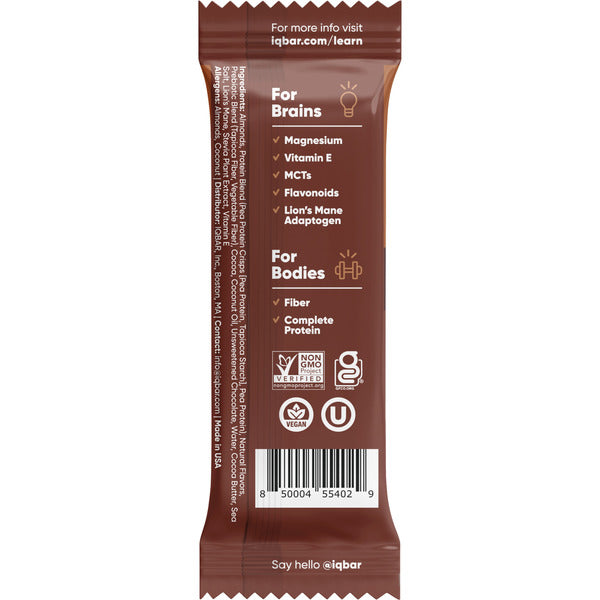 IQBAR Plant Protein Bars, Chocolate Sea Salt, High Fiber, Low Sugar