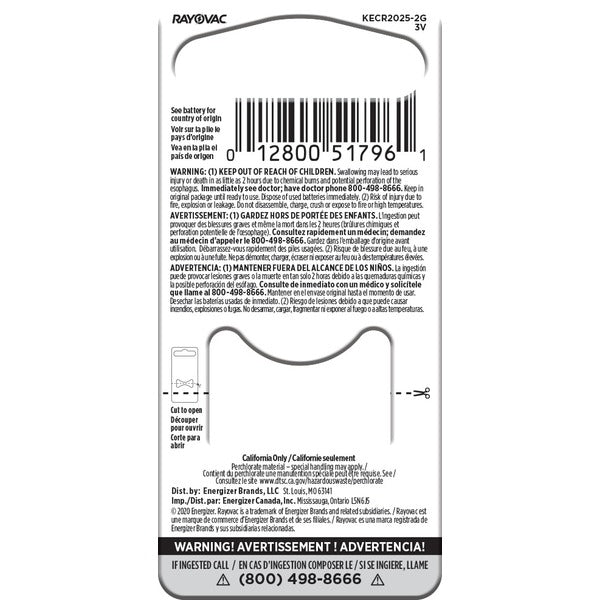 RAYOVAC Lithium Coin Cell Batteries Size 2025 3V