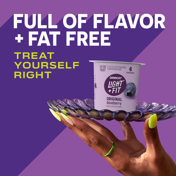 Dannon Light + Fit Dannon Light + Fit Blueberry Original Nonfat Yogurt Pack, 0 Fat and Only 70 Calories, Creamy and Delicious Blueberry Yogurt, 4 Ct, 5.3 OZ Cups