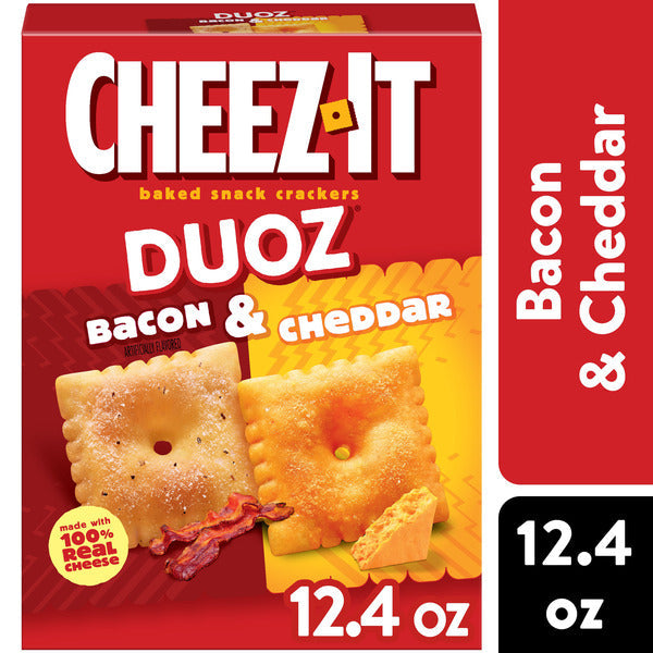 Cheez-It DUOZ Bacon and Cheddar Baked Snack Crackers, Lunch Snacks, 12.4 oz
